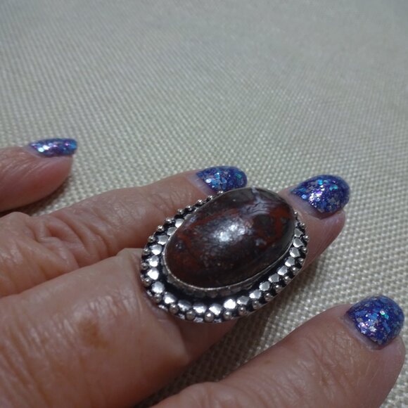 Natural BRECCIATED JASPER Handmade Sterling Ring Size 7.25 #937B - Picture 3 of 3